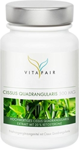 Cissus Quadrangularis Extrakt | 500mg pro Tagesdosis | 90 Kapseln | 20% Ketosterone = 100mg | Hochdosiert | Vegan | Ohne Magnesiumstearat | Made in Germany - 1